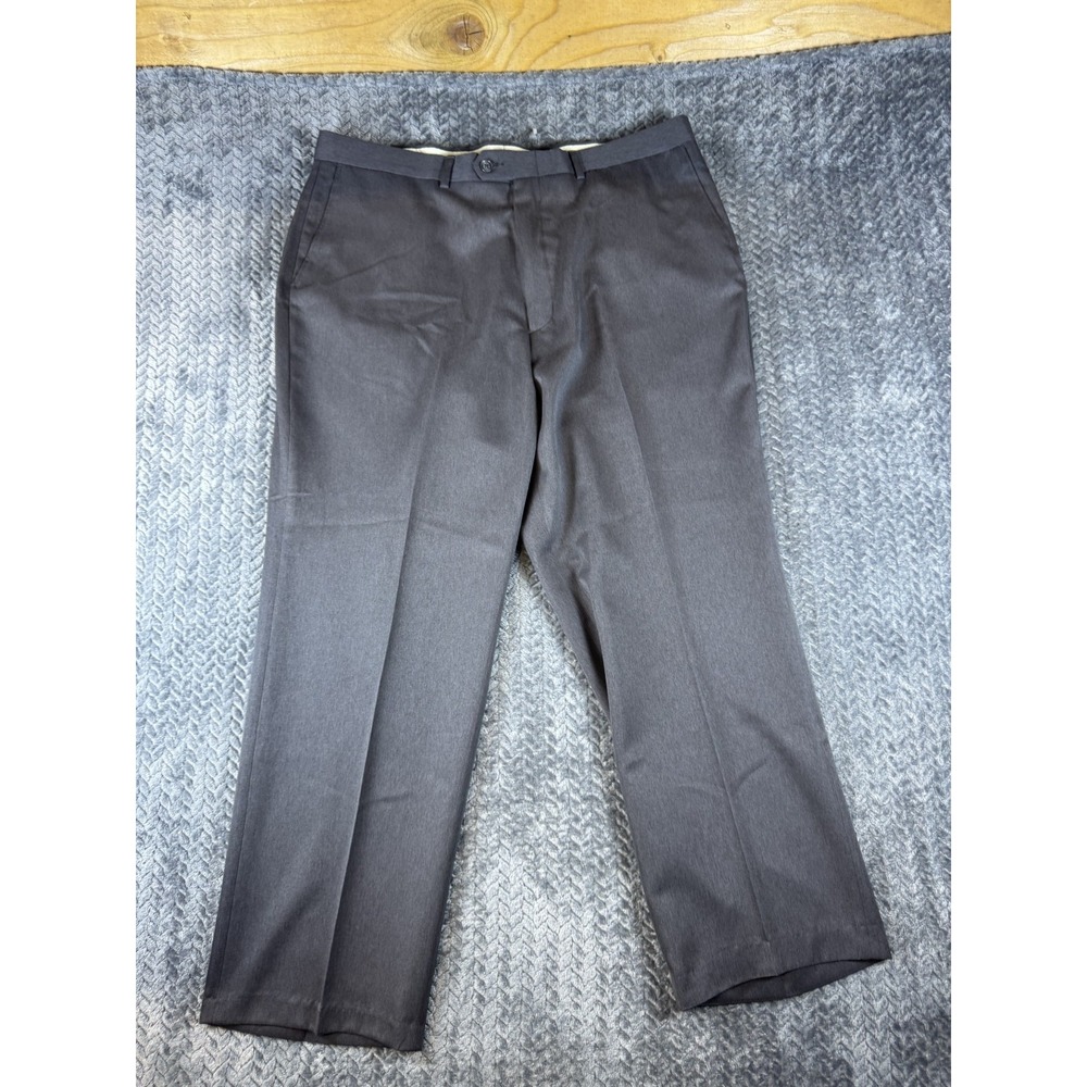 Haggar Dress Pants Mens 38x29 Gray Wool Pleated Business Straight Leg Formal